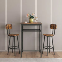 Bar Table Set With 2 Backrest Bar Stools And Partition For Home Or Kitchen Rustic Brown