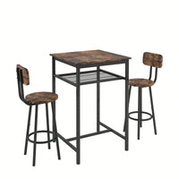 Bar Table Set With 2 Backrest Bar Stools And Partition For Home Or Kitchen Rustic Brown