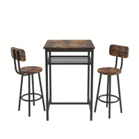 Bar Table Set With 2 Backrest Bar Stools And Partition For Home Or Kitchen Rustic Brown