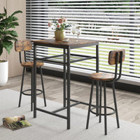 Bar Table Set With 2 Backrest Bar Stools And Partition For Home Or Kitchen Rustic Brown