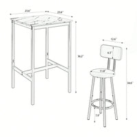 Bar Table Set With 2 Backrest Bar Stools And Partition For Home Or Kitchen Rustic Brown