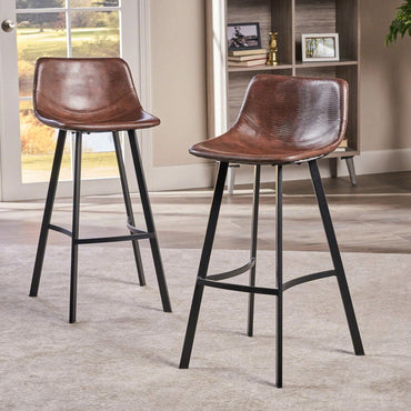 Set Of 2 Brown Faux Leather 30 Inch Barstools For Kitchen Or Home Bar