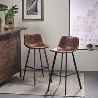 Set Of 2 Brown Faux Leather 30 Inch Barstools For Kitchen Or Home Bar