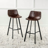 Set Of 2 Brown Faux Leather 30 Inch Barstools For Kitchen Or Home Bar