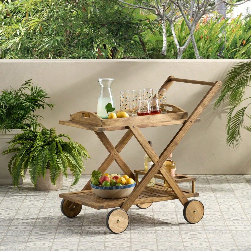 Elegant Gold Bar Cart With Glass Shelves And Wheels For Entertaining