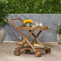 Elegant Gold Bar Cart With Glass Shelves And Wheels For Entertaining