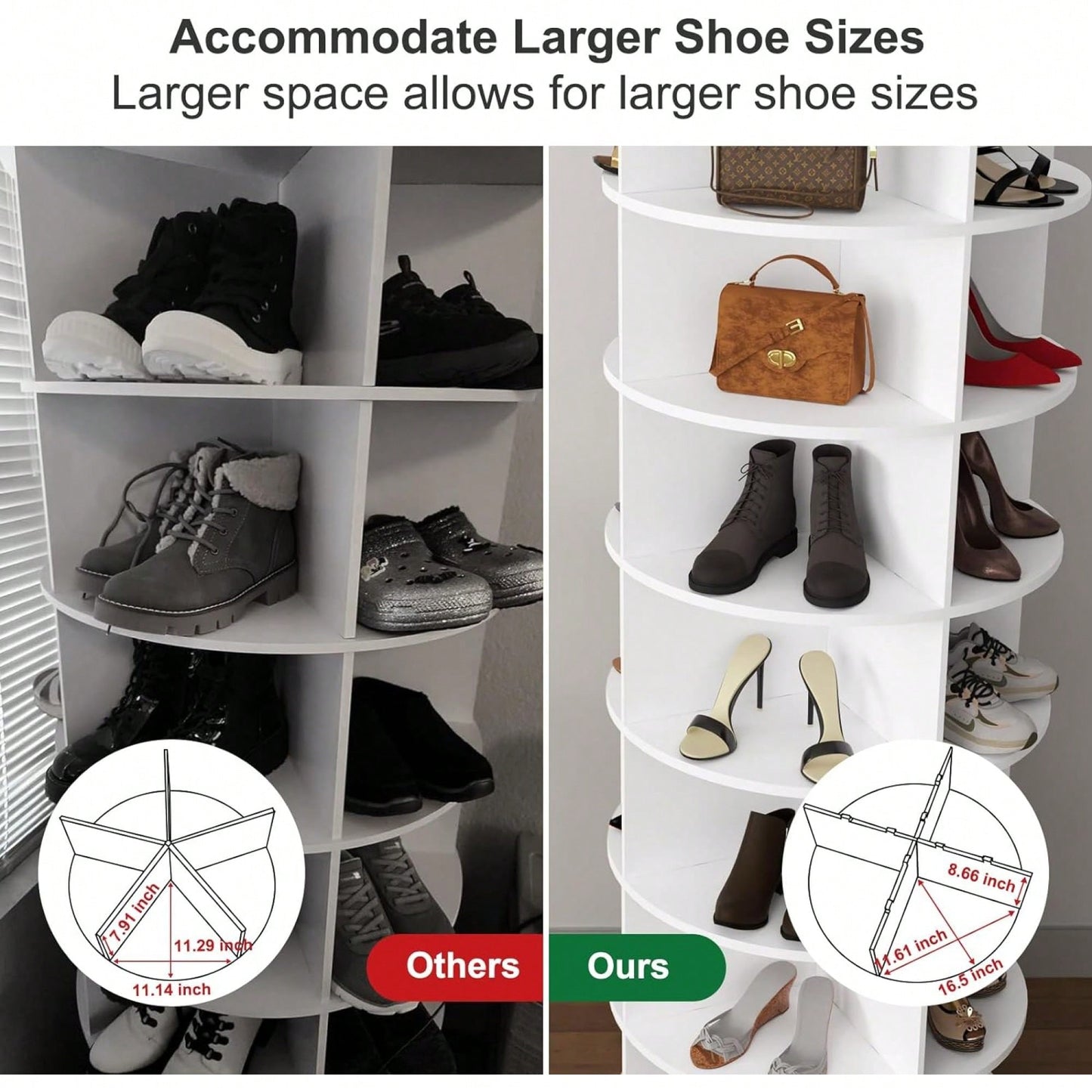 7 Tier Rotating Shoe Rack Carousel 360 Degree Spinning Storage Organizer For Shoes And Handbags Vertical Closet Solution