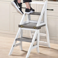 Foldable Solid Wood Ladder Chair Dual Purpose Stepladder For Home Library Kitchen Display Stand And Flower Stand