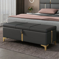 Stylish Upholstered Storage Ottoman With Metal Legs For Bedroom And Living Room, Fully Assembled Except Legs, Black