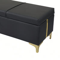 Stylish Upholstered Storage Ottoman With Metal Legs For Bedroom And Living Room, Fully Assembled Except Legs, Black