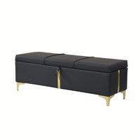 Stylish Upholstered Storage Ottoman With Metal Legs For Bedroom And Living Room, Fully Assembled Except Legs, Black