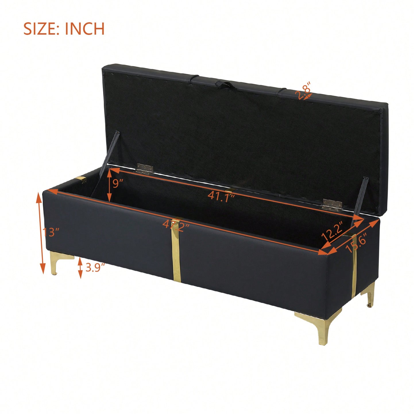 Stylish Upholstered Storage Ottoman With Metal Legs For Bedroom And Living Room, Fully Assembled Except Legs, Black