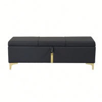 Stylish Upholstered Storage Ottoman With Metal Legs For Bedroom And Living Room, Fully Assembled Except Legs, Black