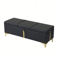 Stylish Upholstered Storage Ottoman With Metal Legs For Bedroom And Living Room, Fully Assembled Except Legs, Black