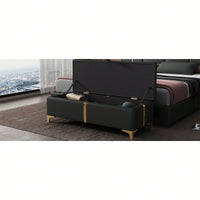 Stylish Upholstered Storage Ottoman With Metal Legs For Bedroom And Living Room, Fully Assembled Except Legs, Black