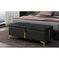 Stylish Upholstered Storage Ottoman With Metal Legs For Bedroom And Living Room, Fully Assembled Except Legs, Black