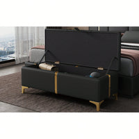 Stylish Upholstered Storage Ottoman With Metal Legs For Bedroom And Living Room, Fully Assembled Except Legs, Black