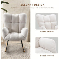 Modern Deep Green Teddy Fabric Rocking Chair For Nursery Living Room And Bedroom