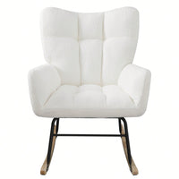 Modern Deep Green Teddy Fabric Rocking Chair For Nursery Living Room And Bedroom