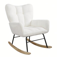 Modern Deep Green Teddy Fabric Rocking Chair For Nursery Living Room And Bedroom