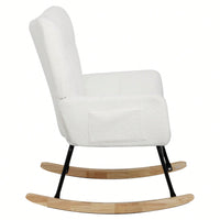 Modern Deep Green Teddy Fabric Rocking Chair For Nursery Living Room And Bedroom