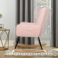 Modern Deep Green Teddy Fabric Rocking Chair For Nursery Living Room And Bedroom