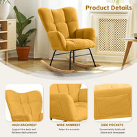 Modern Deep Green Teddy Fabric Rocking Chair For Nursery Living Room And Bedroom