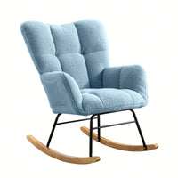 Modern Deep Green Teddy Fabric Rocking Chair For Nursery Living Room And Bedroom