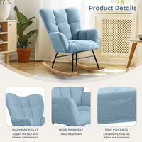 Modern Deep Green Teddy Fabric Rocking Chair For Nursery Living Room And Bedroom