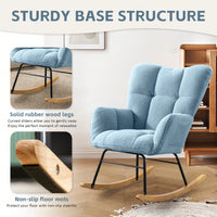 Modern Deep Green Teddy Fabric Rocking Chair For Nursery Living Room And Bedroom