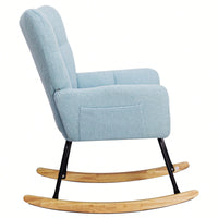 Modern Deep Green Teddy Fabric Rocking Chair For Nursery Living Room And Bedroom