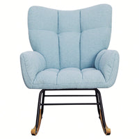 Modern Deep Green Teddy Fabric Rocking Chair For Nursery Living Room And Bedroom