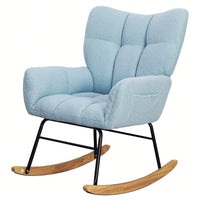Modern Deep Green Teddy Fabric Rocking Chair For Nursery Living Room And Bedroom