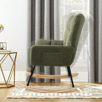 Modern Deep Green Teddy Fabric Rocking Chair For Nursery Living Room And Bedroom