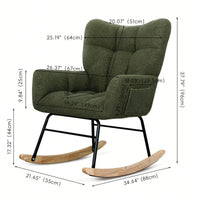 Modern Deep Green Teddy Fabric Rocking Chair For Nursery Living Room And Bedroom