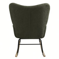 Modern Deep Green Teddy Fabric Rocking Chair For Nursery Living Room And Bedroom