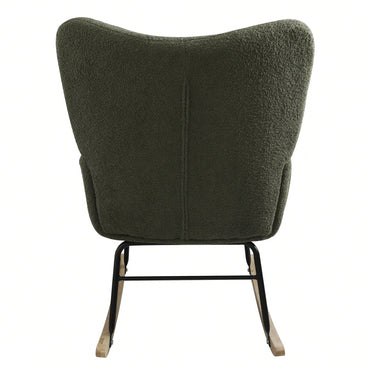 Modern Deep Green Teddy Fabric Rocking Chair For Nursery Living Room And Bedroom