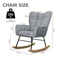 Modern Deep Green Teddy Fabric Rocking Chair For Nursery Living Room And Bedroom