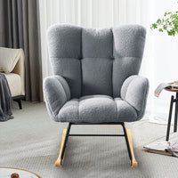 Modern Deep Green Teddy Fabric Rocking Chair For Nursery Living Room And Bedroom
