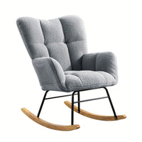Modern Deep Green Teddy Fabric Rocking Chair For Nursery Living Room And Bedroom