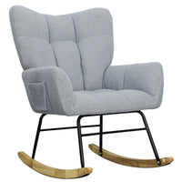 Modern Deep Green Teddy Fabric Rocking Chair For Nursery Living Room And Bedroom