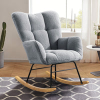 Modern Deep Green Teddy Fabric Rocking Chair For Nursery Living Room And Bedroom