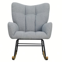Modern Deep Green Teddy Fabric Rocking Chair For Nursery Living Room And Bedroom