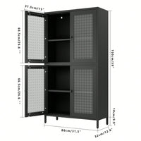Elegant Freestanding Metal Storage Cabinet with 4 Glass Doors and Shelves for Home Office Kitchen Hallway - Black and Begonia Glass