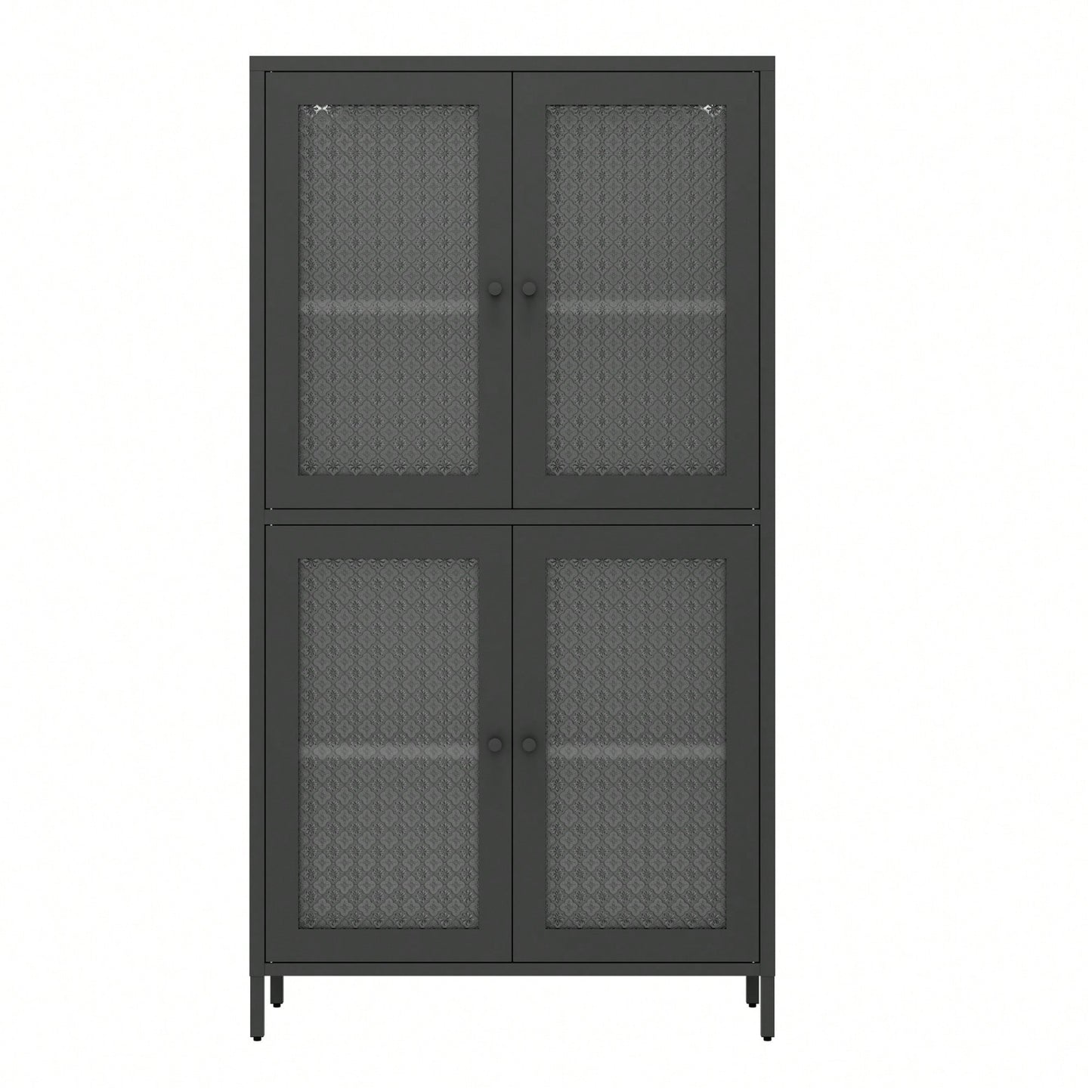 Elegant Freestanding Metal Storage Cabinet with 4 Glass Doors and Shelves for Home Office Kitchen Hallway - Black and Begonia Glass