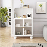 45.28 Inch Tall Freestanding Storage Cabinet With Glass Door And Shelves For Bathroom Living Room Kitchen Home Office Green