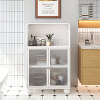 45.28 Inch Tall Freestanding Storage Cabinet With Glass Door And Shelves For Bathroom Living Room Kitchen Home Office Green