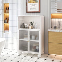 45.28 Inch Tall Freestanding Storage Cabinet With Glass Door And Shelves For Bathroom Living Room Kitchen Home Office Green