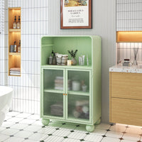 45.28 Inch Tall Freestanding Storage Cabinet With Glass Door And Shelves For Bathroom Living Room Kitchen Home Office Green