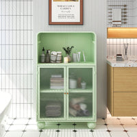 45.28 Inch Tall Freestanding Storage Cabinet With Glass Door And Shelves For Bathroom Living Room Kitchen Home Office Green